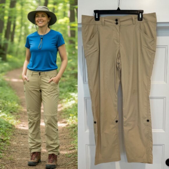 ExOfficio Women Size 12 Khaki Mid-Rise Camping Hiking Convertible Nomad Pants - Picture 1 of 7